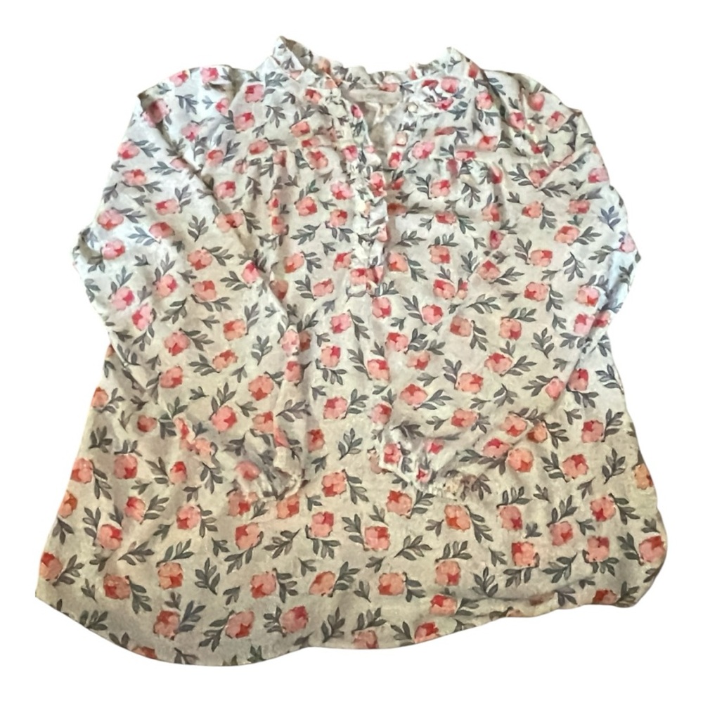LOFT Floral Peasant Blouse Size SP Petite Small Pink Cottagecore Top - Picture 5 of 11